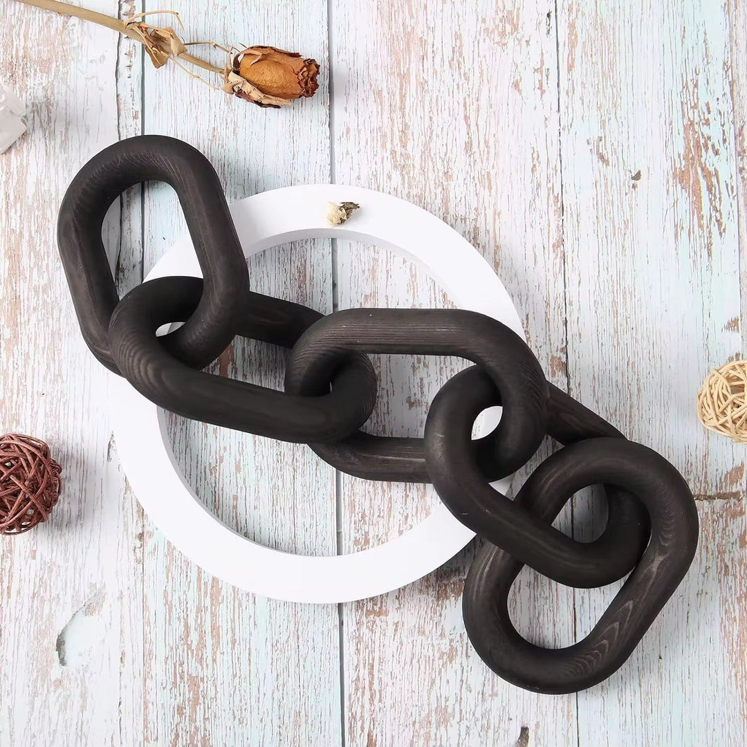 Abstract Matte Black Chain Decor Sculpture