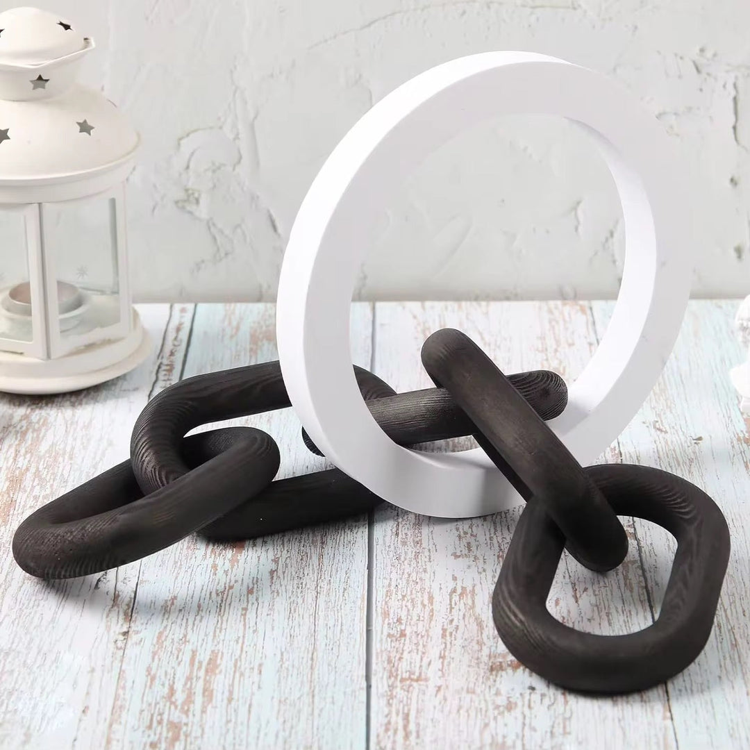 Abstract Matte Black Chain Decor Sculpture