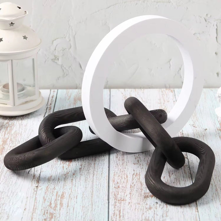 Abstract Matte Black Chain Decor Sculpture