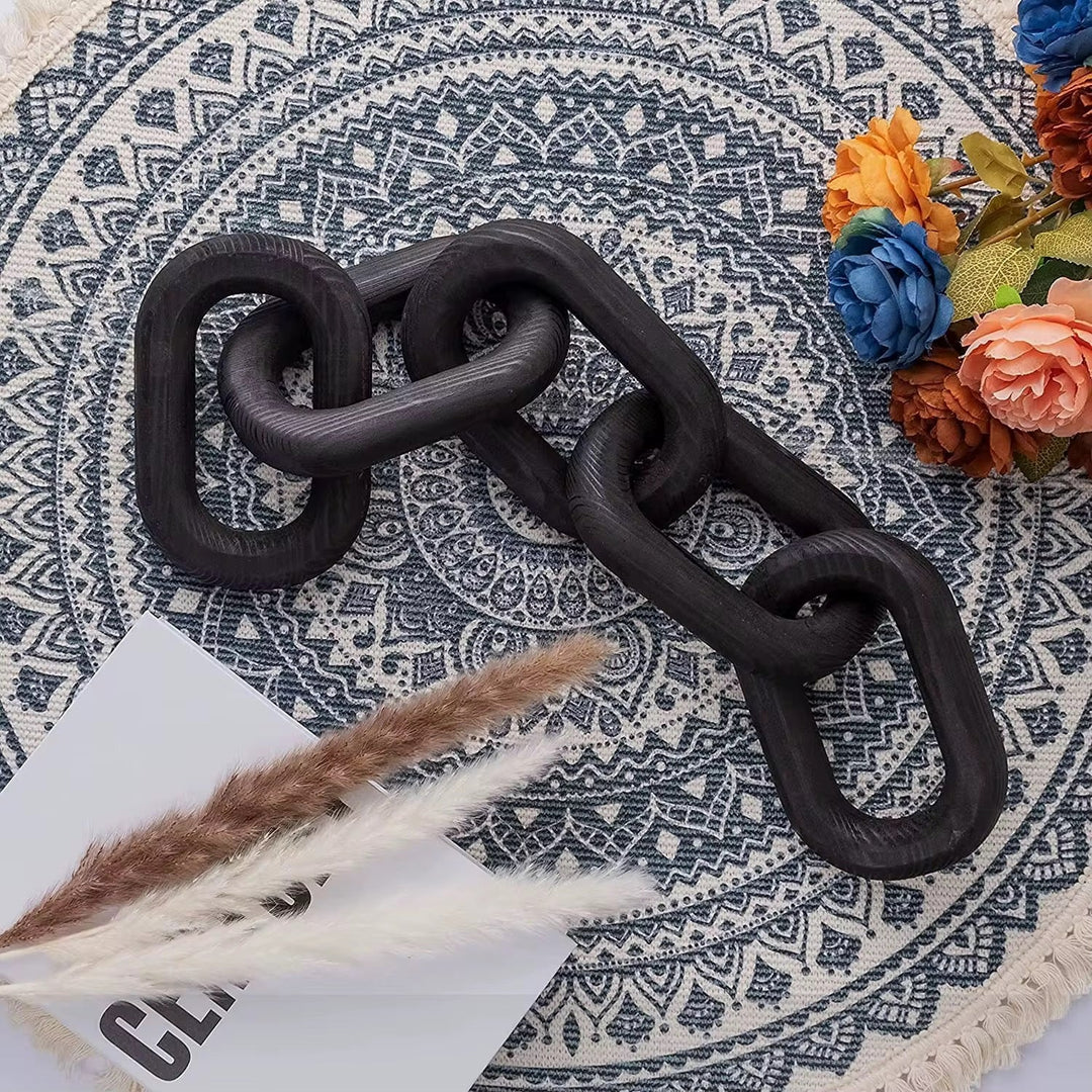 Abstract Matte Black Chain Decor Sculpture