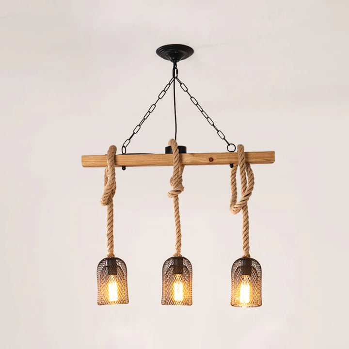 Rustic Industrial Pendant Light with Iron Mesh Lampshade