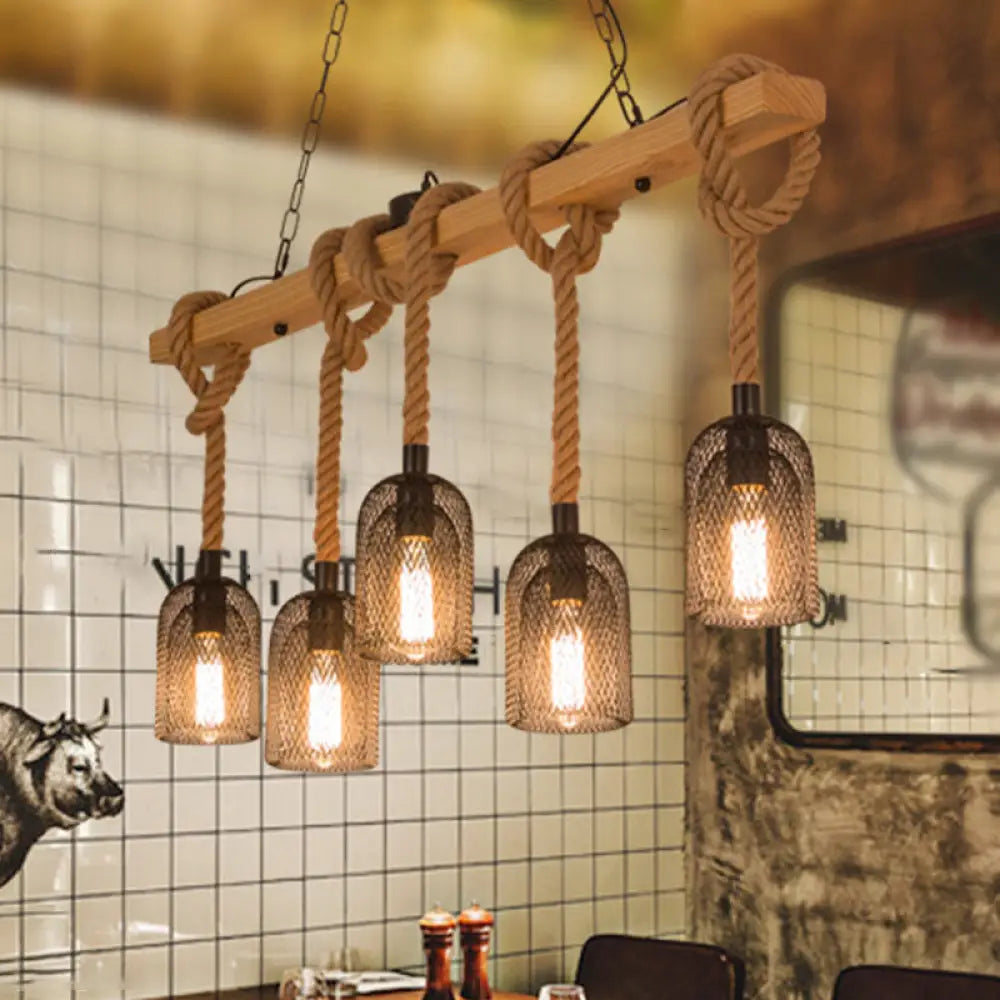 Rustic Industrial Pendant Light with Iron Mesh Lampshade