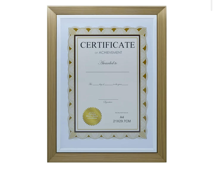 Gold Trim A4 Certificate Frame