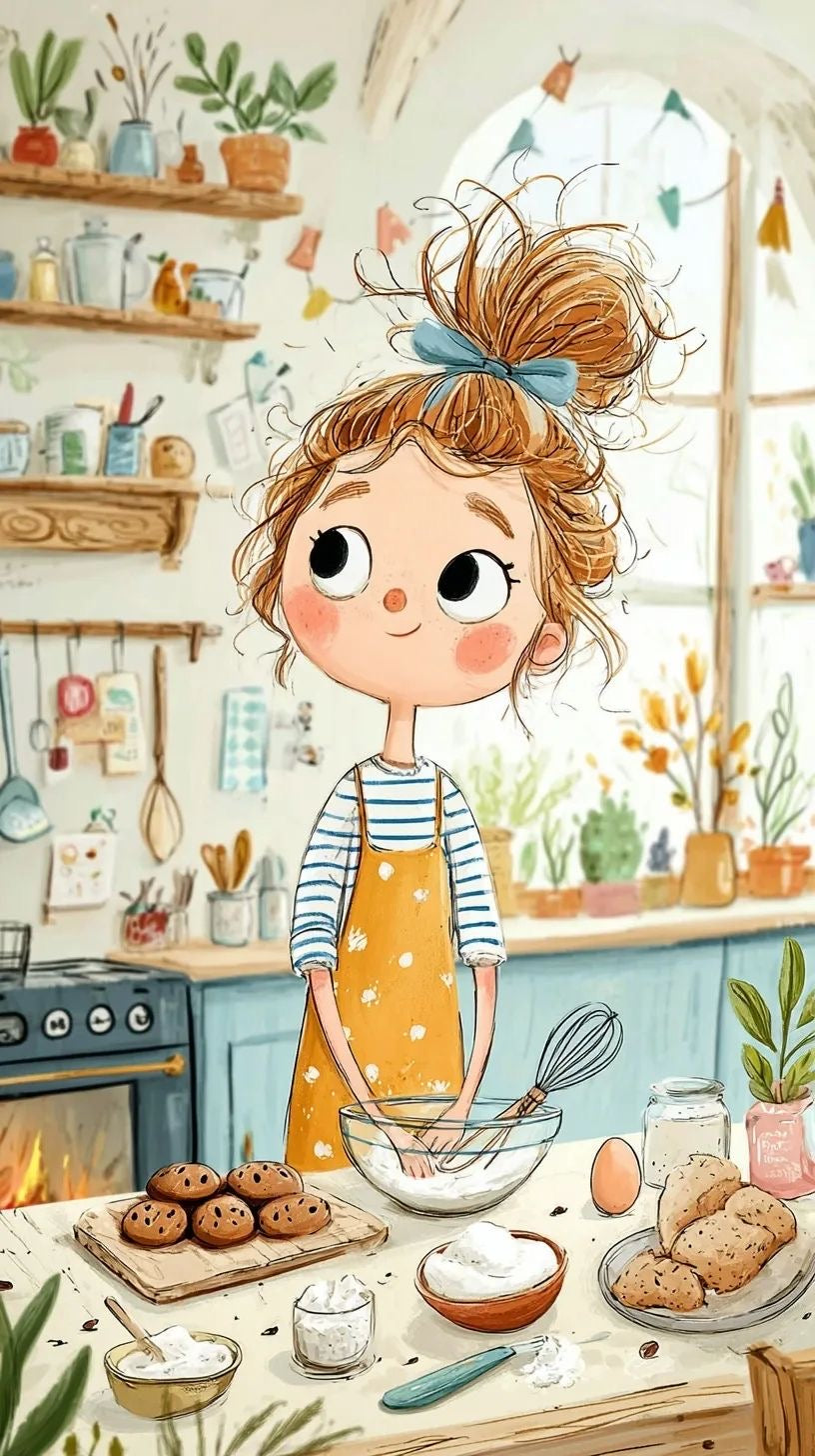 Whimsical Girl Baking Canvas Art