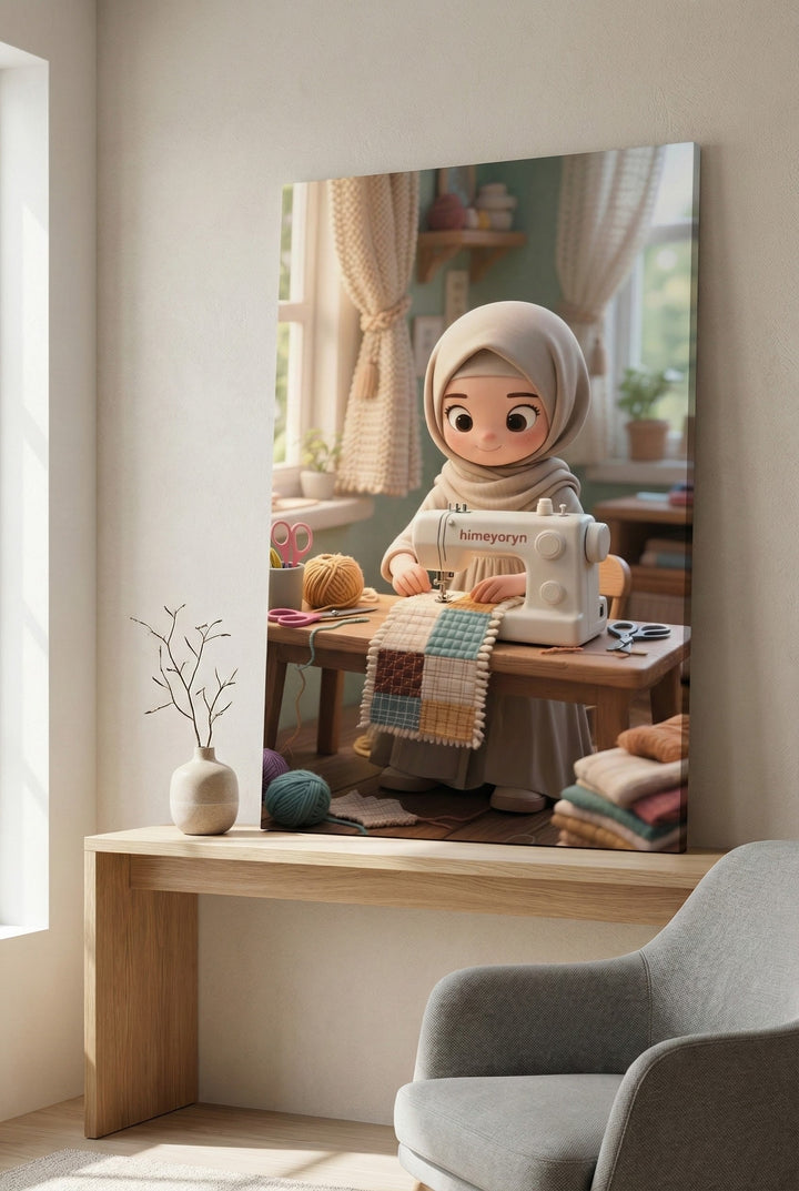 Creative Girl Sewing Canvas Art