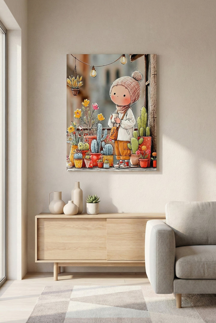 Whimsical Girl with Plants Canvas Art