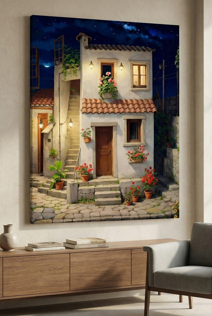 Mediterranean Courtyard Night Canvas Art