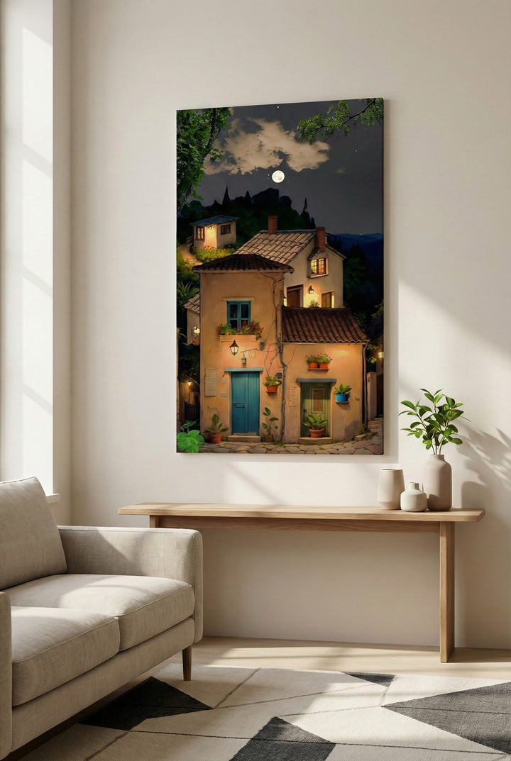 Mediterranean Night Village Canvas Art