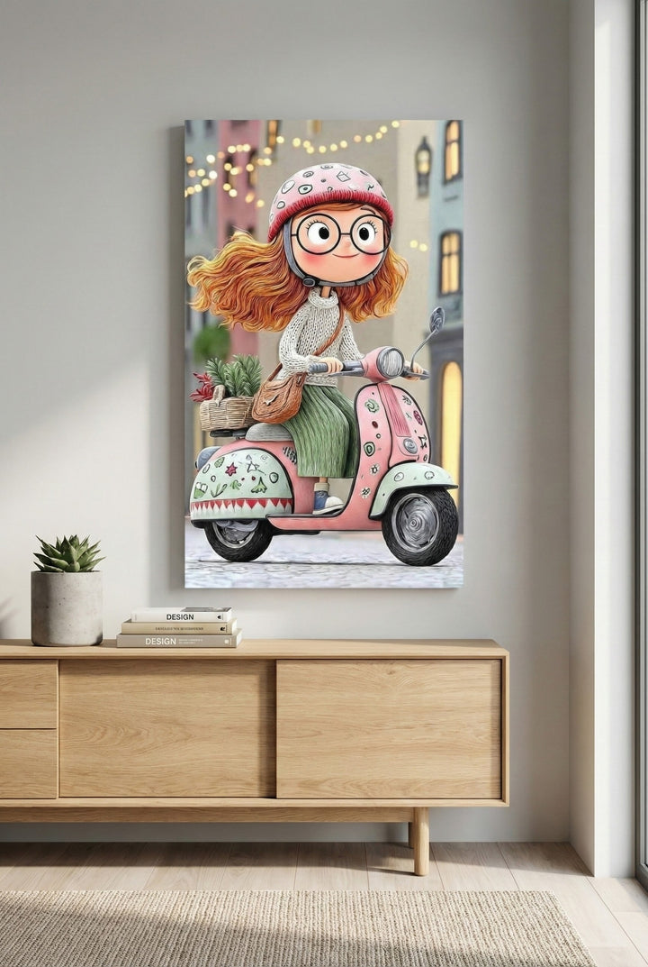 Whimsical Girl on Scooter Canvas Art