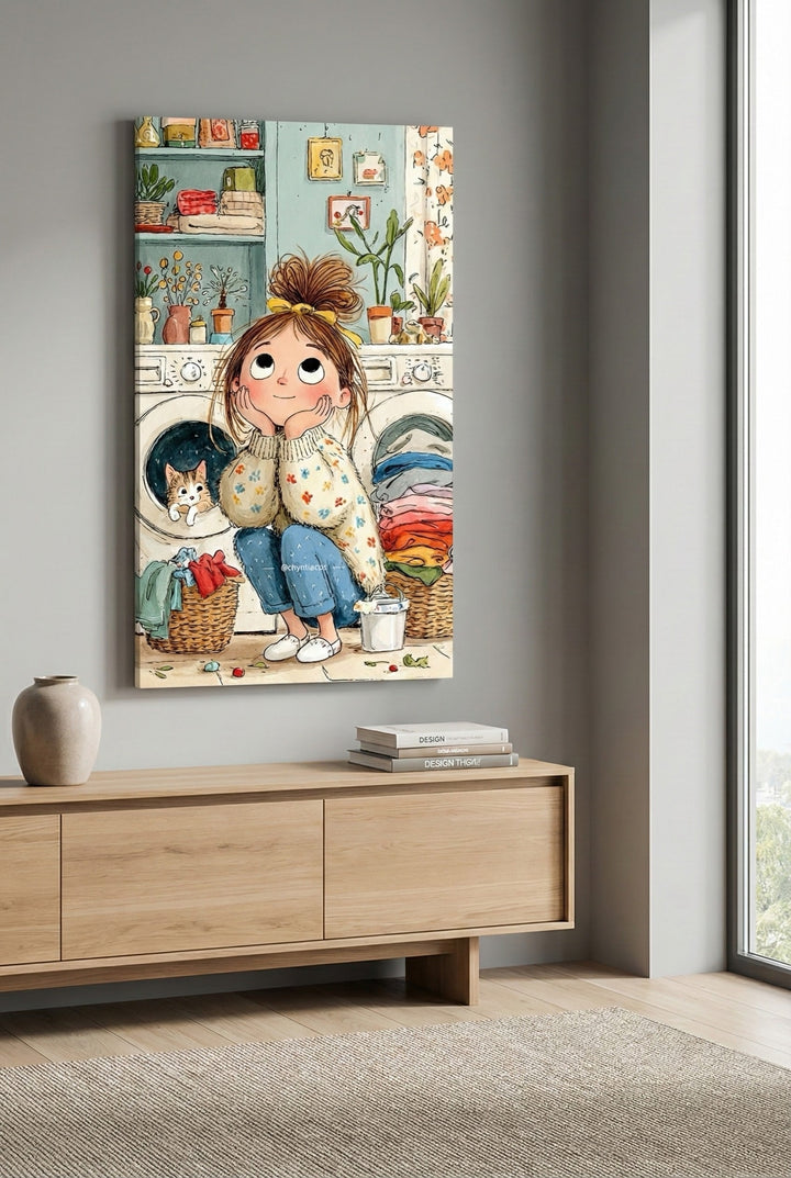 Whimsical Laundry Day Canvas Art