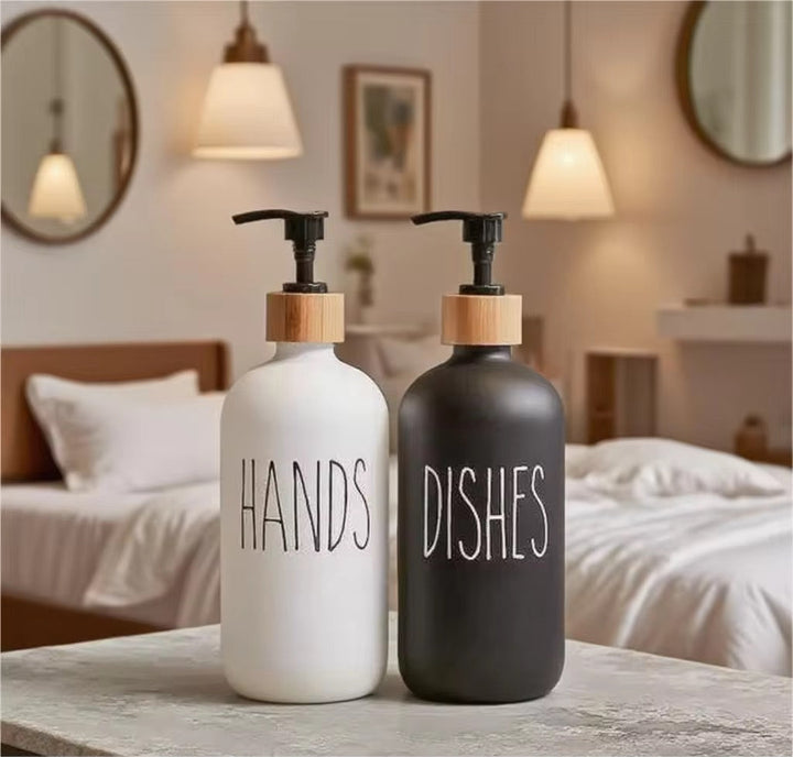 Black & White Soap Dispenser Set