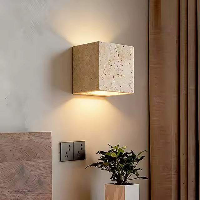 Minimal Wall Block Travertine Sconce