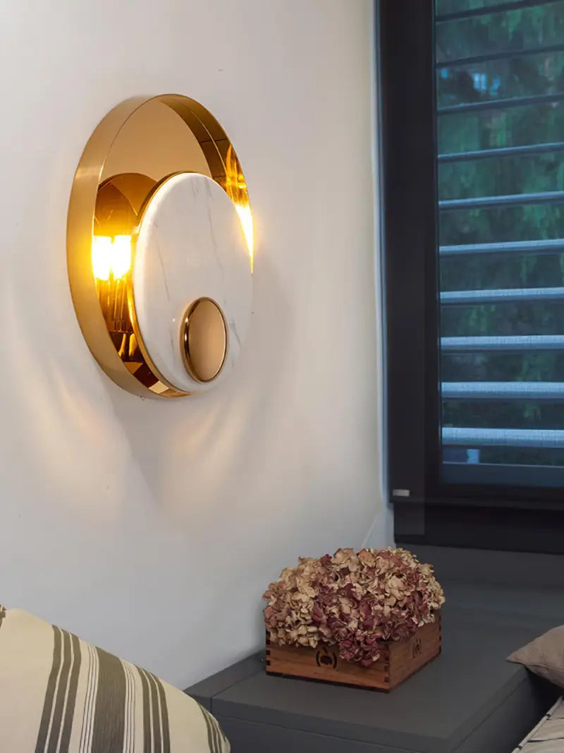 Round Black & Gold Wall Light