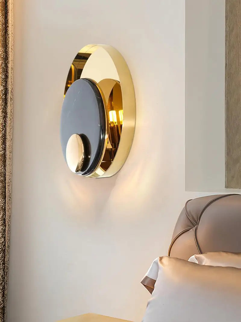 Round Black & Gold Wall Light