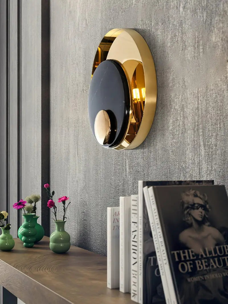 Round Black & Gold Wall Light