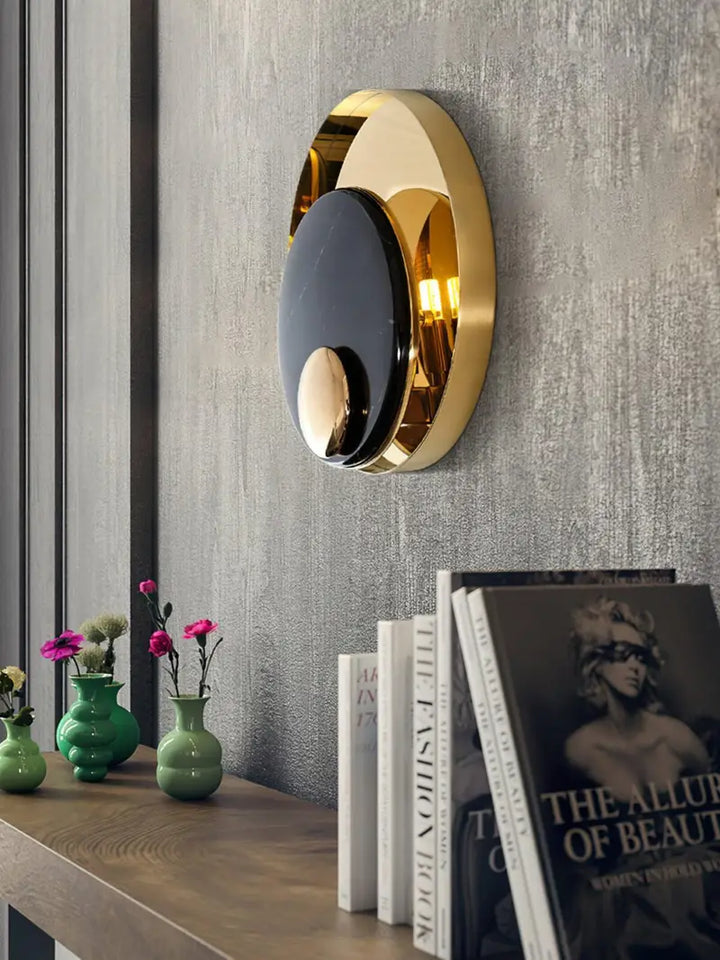 Round Black & Gold Wall Light