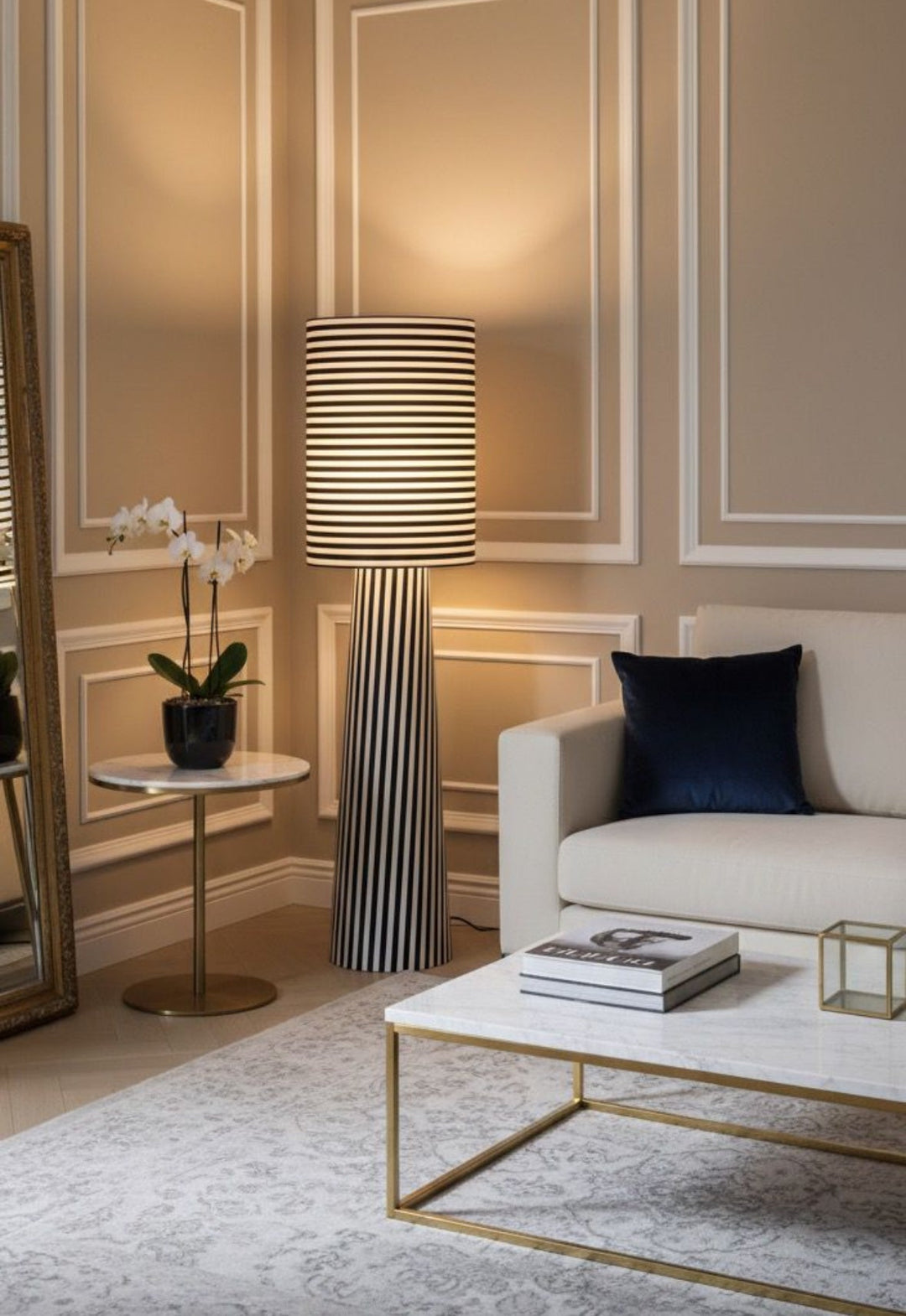 Striped Black & White Floor Lamp