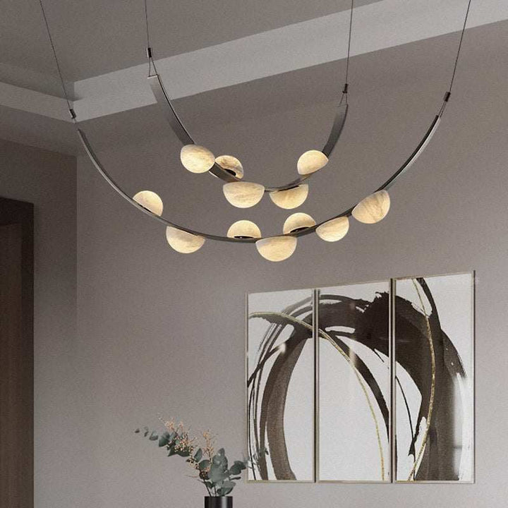 Curved Alabaster Stone Orb Chandelier