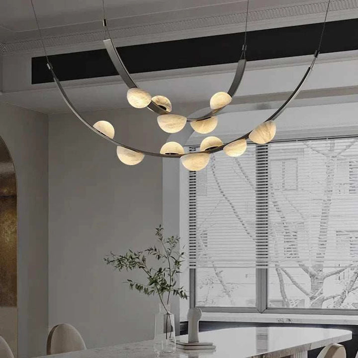 Curved Alabaster Stone Orb Chandelier