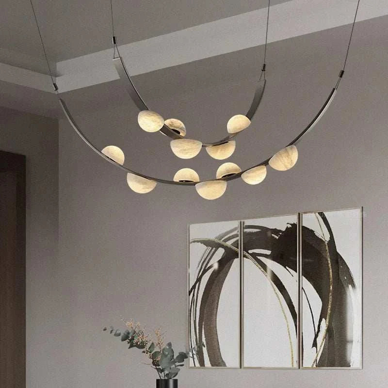 Curved Alabaster Stone Orb Chandelier