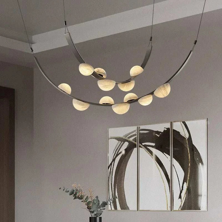 Curved Alabaster Stone Orb Chandelier