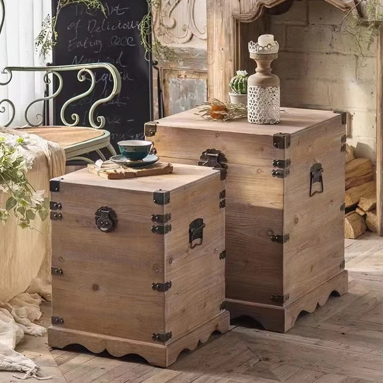 Rustic Wooden Storage Chests with Iron Accents Set of 2