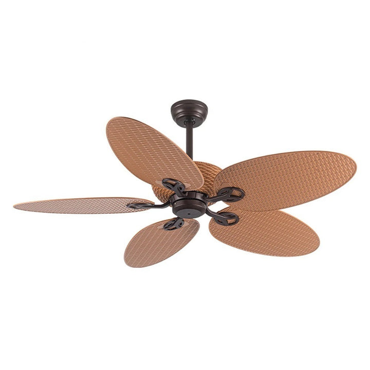 Tropical Woven Fan with 5 Blades in Brown