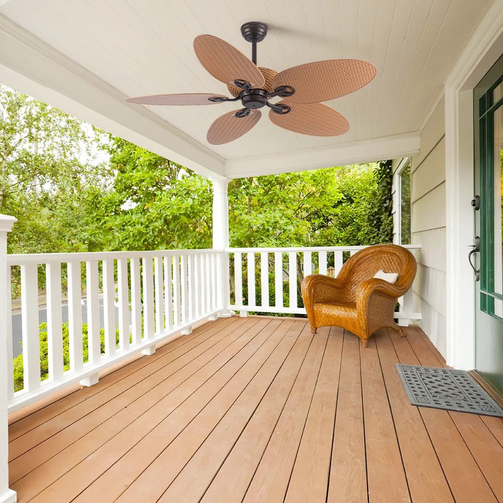 Tropical Woven Fan with 5 Blades in Brown