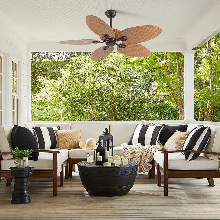 Tropical Woven Fan with 5 Blades in Brown