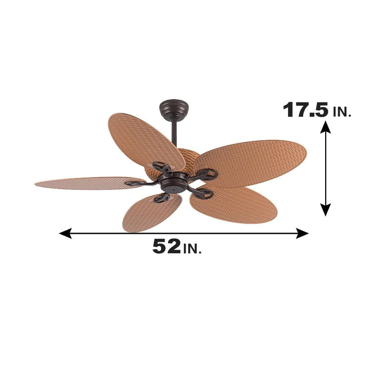 Tropical Woven Fan with 5 Blades in Brown