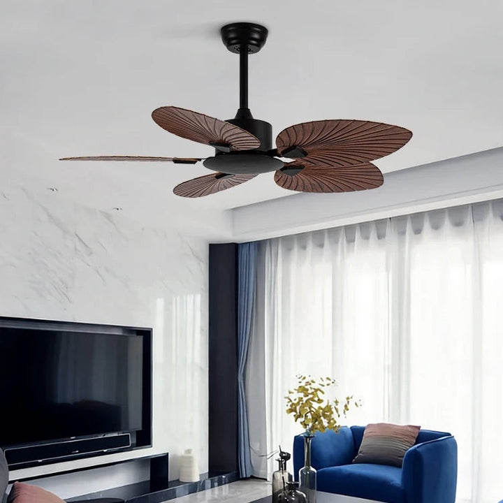 Tropical Leaf Design Ceiling Fan with 5 Blades in Coffee/Black