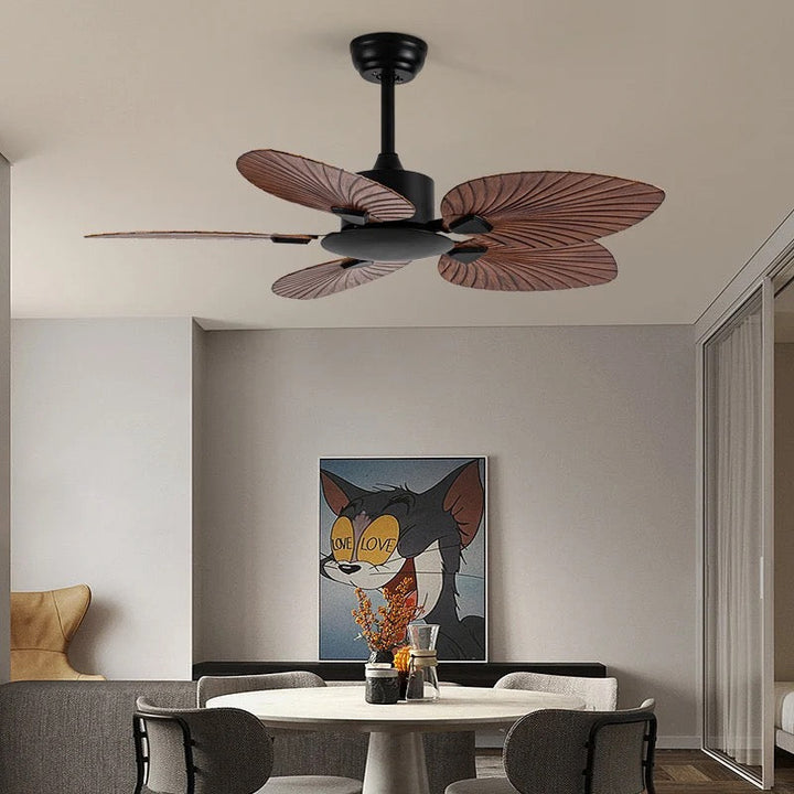 Tropical Leaf Design Ceiling Fan with 5 Blades in Coffee/Black