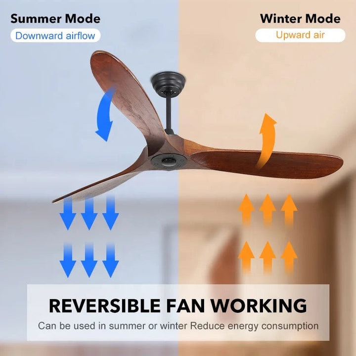 Modern 3-Blade Ceiling Fan with Solid Wood Blades