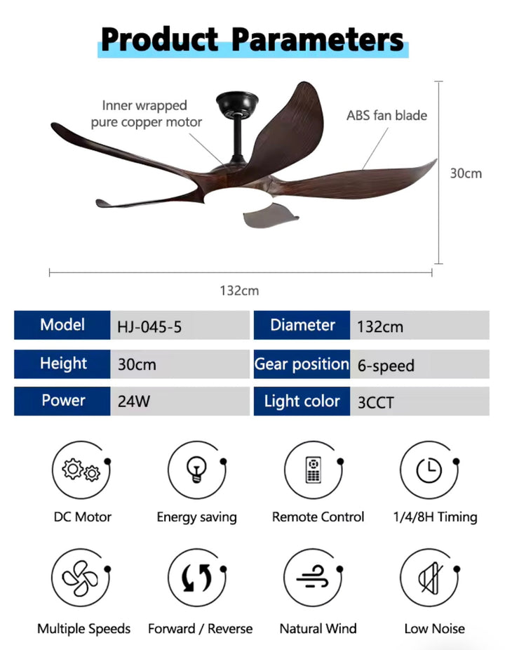 Modern 5-Blade Ceiling Fan with Integrated Light