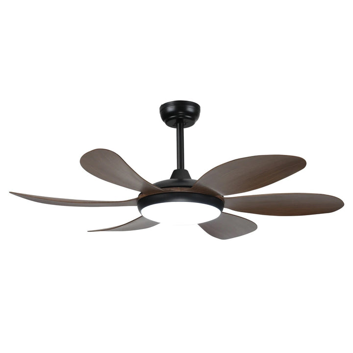 Modern 6-Blade Ceiling Fan with Integrated Light and Walnut Finish