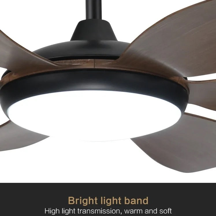 Modern 6-Blade Ceiling Fan with Integrated Light and Walnut Finish