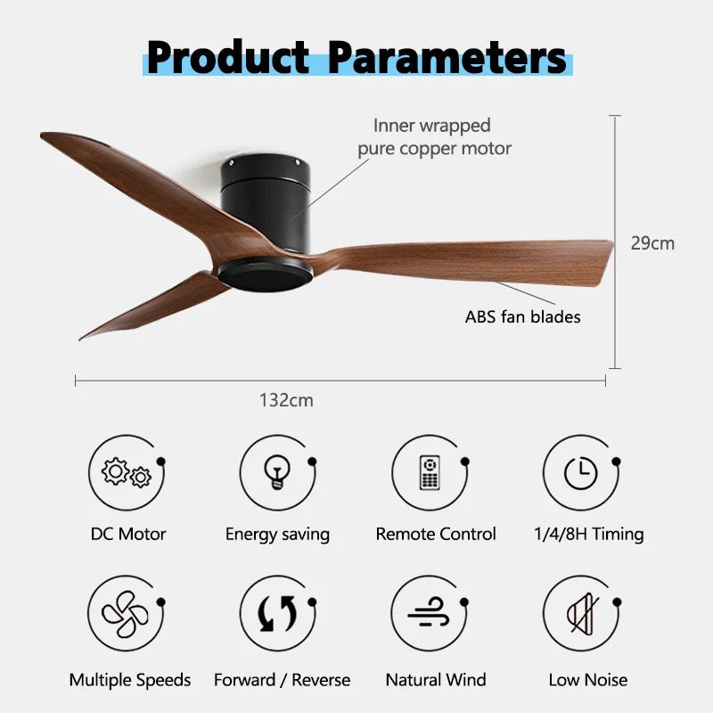 Modern Ceiling Fan with Walnut Blades, 52-inch