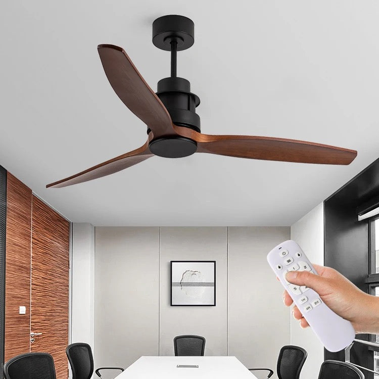 Modern Ceiling Fan with Solid Wood Blades, 52-inch