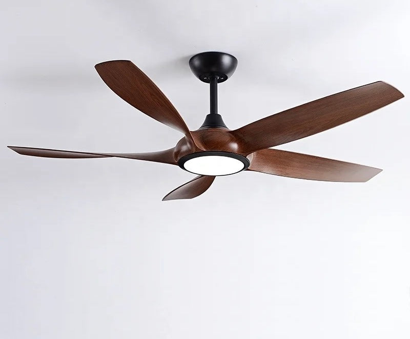 Modern Ceiling Fan with Integrated Light and Wooden Blades, 52-inch