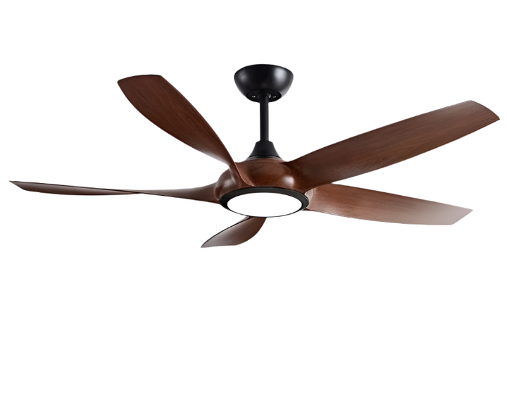 Modern Ceiling Fan with Integrated Light and Wooden Blades, 52-inch