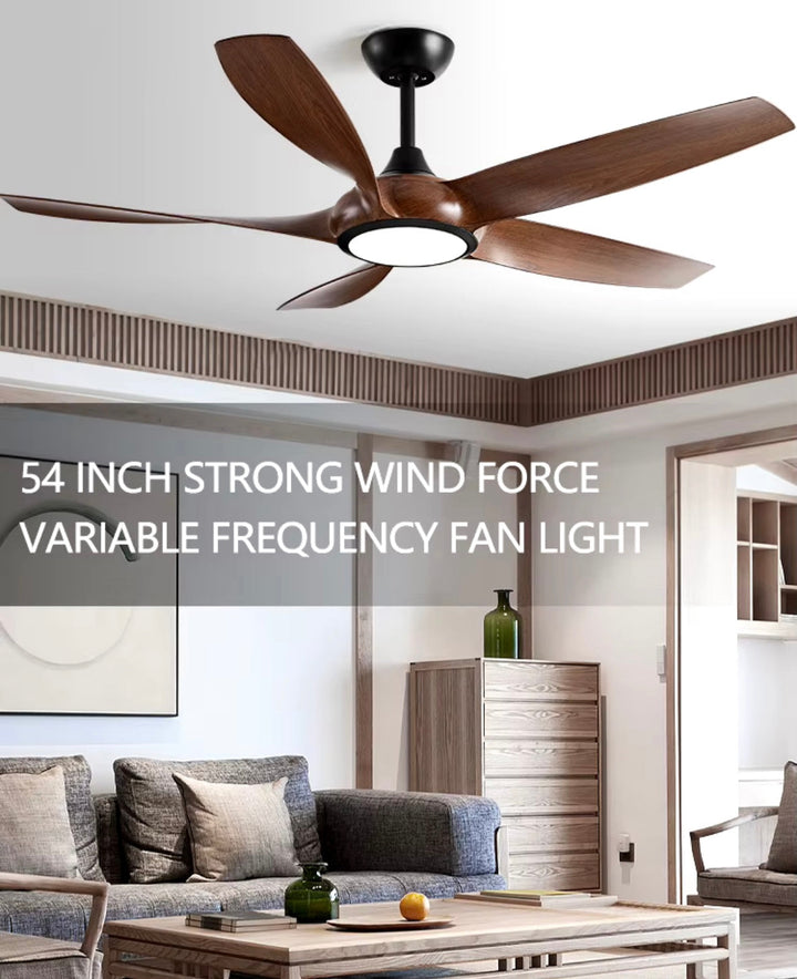 Modern Ceiling Fan with Integrated Light and Wooden Blades, 52-inch