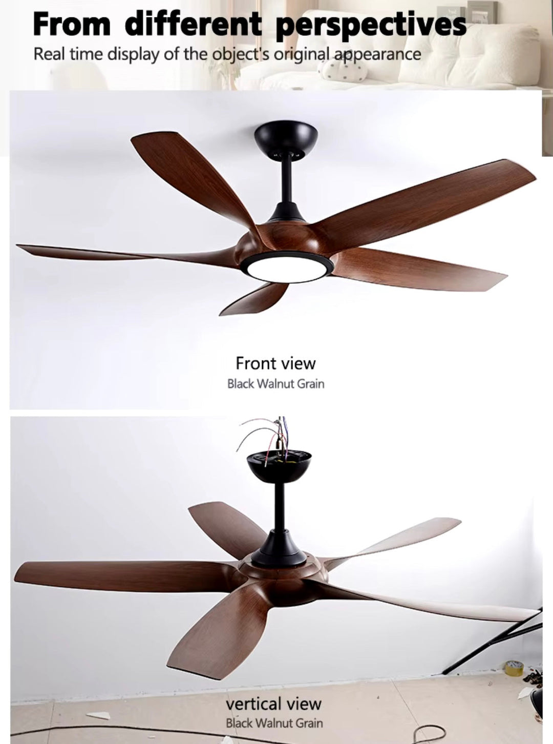 Modern Ceiling Fan with Integrated Light and Wooden Blades, 52-inch