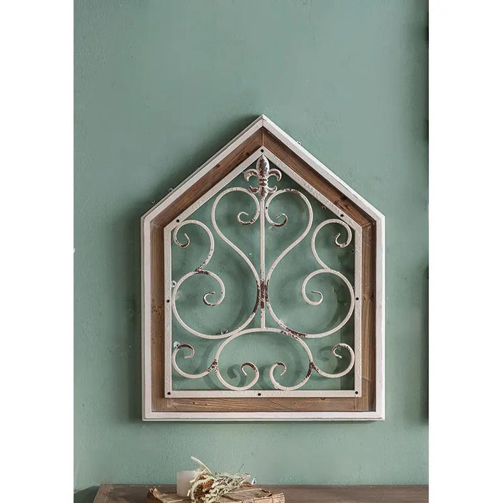 House-Shaped Wall Decor with Ornate Iron Scrollwork