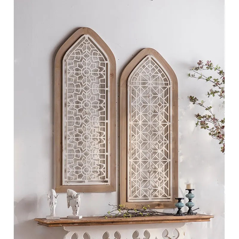 Arched Wooden Wall Panel with Geometric Design