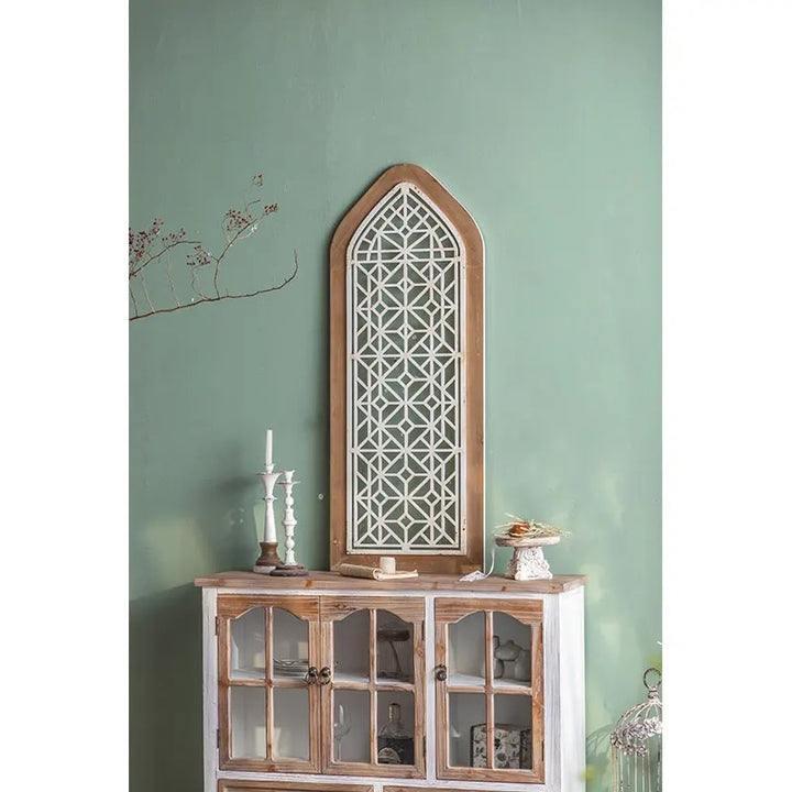 Arched Wooden Wall Panel with Diamond Geometric Design