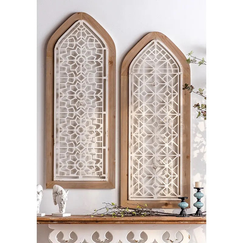 Arched Wooden Wall Panel with Geometric Design