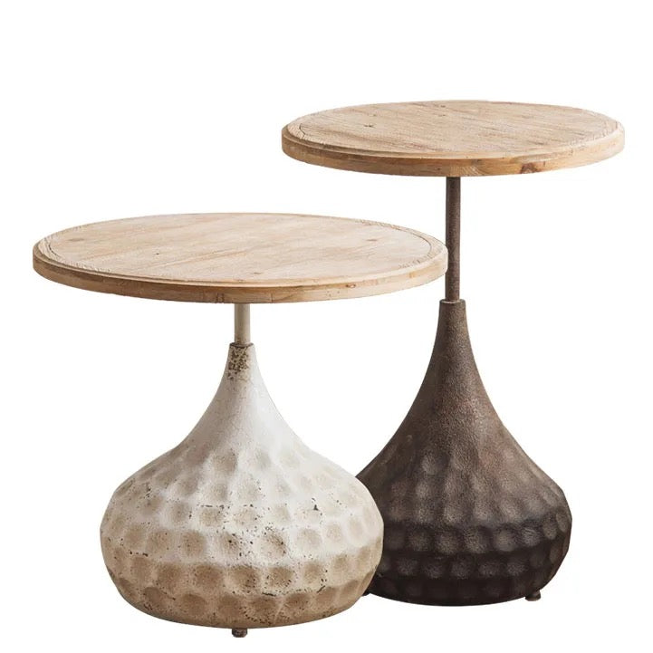 Round Rustic Side Table with Textured Base