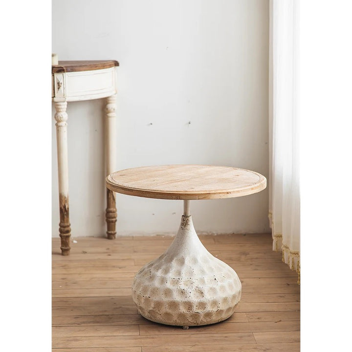 Round Rustic Side Table with Textured Base