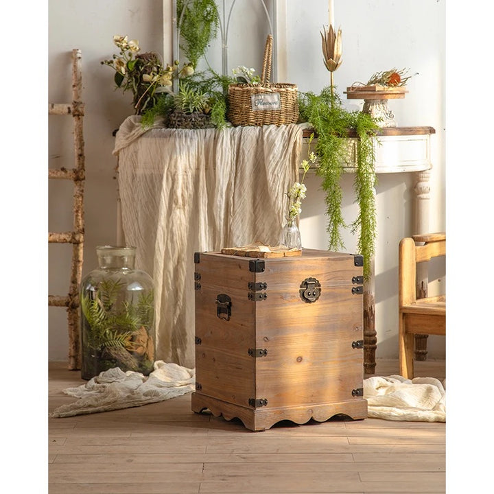 Rustic Wooden Storage Chests with Iron Accents Set of 2