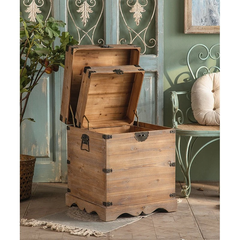 Rustic Wooden Storage Chests with Iron Accents Set of 2